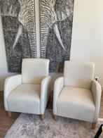 2 leren fauteuils - beige, Ophalen, Gebruikt, Hout, 75 tot 100 cm