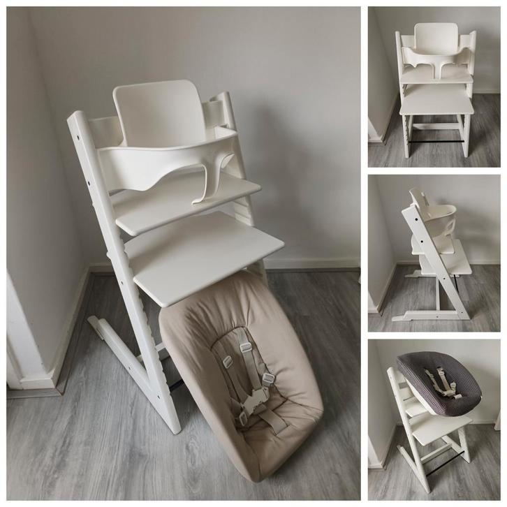 ZGAN! Stokke Tripp Trapp wit met babyset, newbornset, hoes, Kinderen en Baby's, Kinderstoelen, Zo goed als nieuw, Meegroeistoel