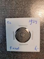 5 cent wilhelmina tijd, 1939., Ophalen of Verzenden, Koningin Wilhelmina, 1 cent