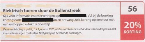 Elektrisch toeren door de Bollenstreek 20% korting bon nr 56, Tickets en Kaartjes, Kortingen en Cadeaubonnen, Drie personen of meer