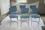 6 Vintage De Wit 2011 Chroom Jaren '50 Stoelen Hemelblauw, Ophalen, Blauw, Zo goed als nieuw, Metaal