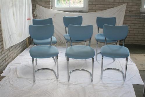 6 Vintage De Wit 2011 Chroom Jaren '50 Stoelen Hemelblauw, Huis en Inrichting, Stoelen, Zo goed als nieuw, Vijf, Zes of meer stoelen