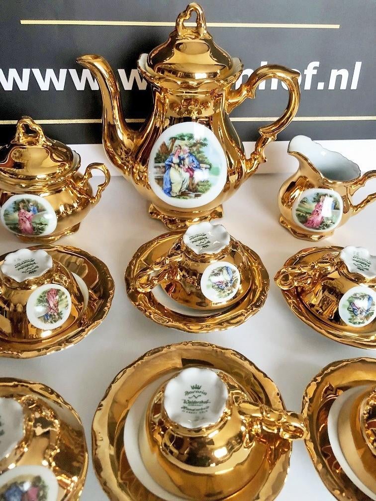 22 Karat gold Bavaria Waldershof mokka servies compleet, Ophalen of Verzenden