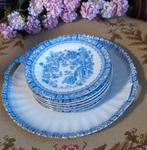 Mooi brocant gebakstel, 1+6, blauw, China-blau, Rosslau, Ophalen of Verzenden