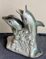 Vintage Iriserende Dolfijn Vaas, Gebruikt, Blauw, Aardewerk of Porselein, Ophalen of Verzenden