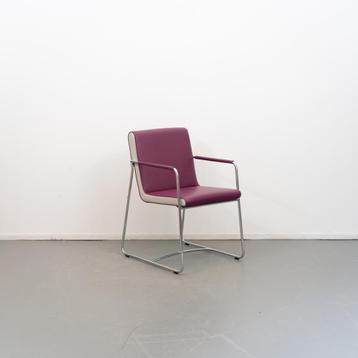 4x Leolux Spring (Eetkamer) Stoel Paars/Wit Leer - Chroom beschikbaar voor biedingen