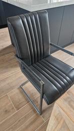 4 Donkergrijze eetkamerstoelen met armleuning, Huis en Inrichting, Stoelen, Ophalen, Gebruikt, Zwart, Metaal