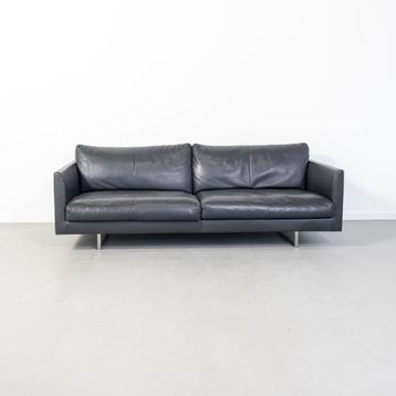 1x Montis Axel Bank 3,5-zits/218cm Zwart Leder - Sledepoot beschikbaar voor biedingen