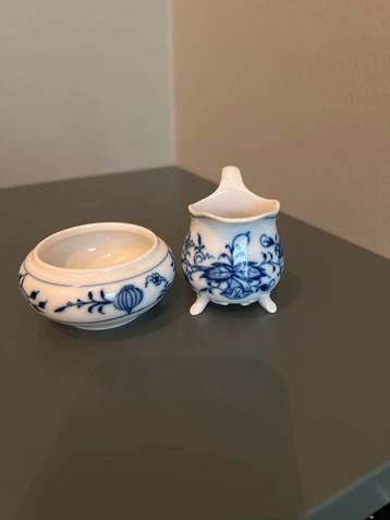 Meissen Melkkannetje & Suikerpotje - Blauw Decor beschikbaar voor biedingen