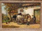 Cor Bouter (1888-1966) doek Voedertijd paarden 40 x 60,5 cm., Antiek en Kunst, Kunst | Schilderijen | Klassiek, Ophalen