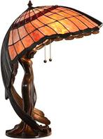 Unieke grote bronzen lamp ' Flying lady ', Ophalen, Zo goed als nieuw, Glas