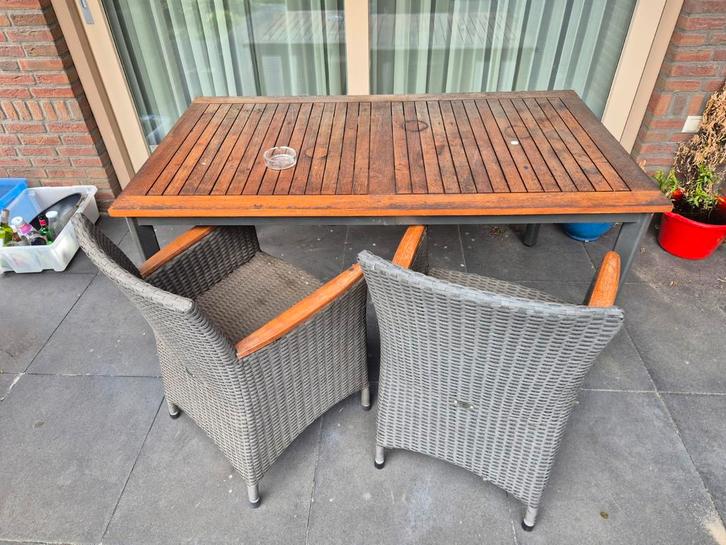 Tuintafel Bois le Duc met 2 stoelen, Tuin en Terras, Tuinsets en Loungesets, Gebruikt, 2 zitplaatsen, Ophalen