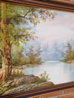 Schilderij Cafieri irene  bos en water groot in eiken lijst, Ophalen of Verzenden