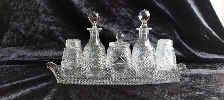 Kristallen Olie- en Azijnset, Antiek en Kunst, Antiek | Glas en Kristal, Ophalen of Verzenden