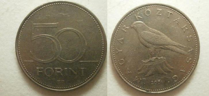 PD31253 Hongarije 50 forint 2001, Postzegels en Munten, Munten | Europa | Niet-Euromunten, Losse munt, Hongarije, Ophalen of Verzenden