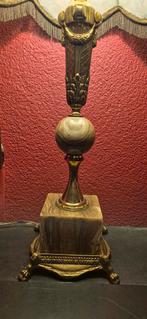 Antieke tafellamp marmer/messing met varkensblaas kap, Ophalen of Verzenden
