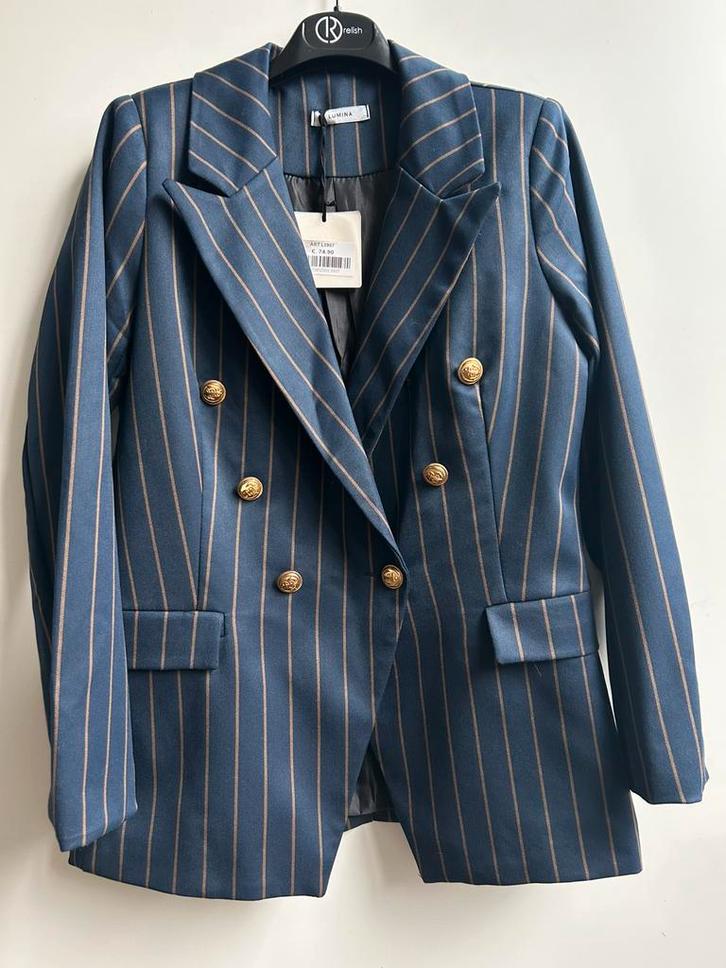 LUMINA blazer blauw krijtstreepje mt M, Kleding | Dames, Jasjes, Kostuums en Pakken, Nieuw, Jasje, Maat 38/40 (M), Blauw, Verzenden