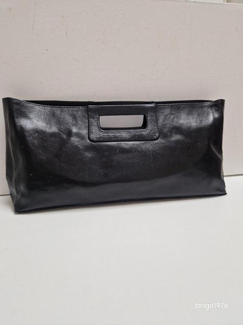 Zwart leren handtas Manfield, Sieraden, Tassen en Uiterlijk, Tassen | Damestassen, Gebruikt, Handtas, Zwart, Ophalen of Verzenden
