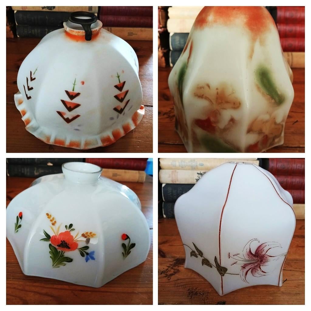 Antieke brocante glazen lampenkap opaline glas art deco, Antiek en Kunst, Ophalen of Verzenden