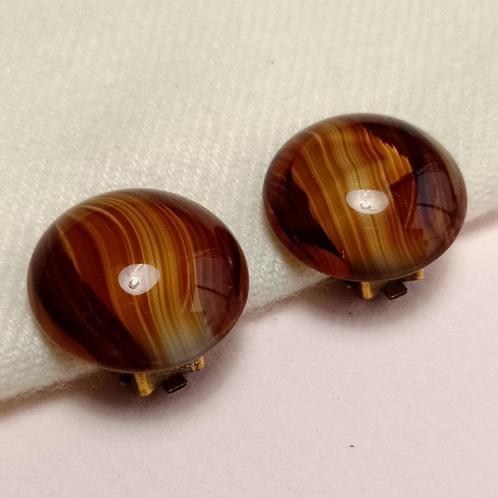 Vintage oorbellen clips bruin lampwork glas jaren '50-'60, Sieraden, Tassen en Uiterlijk, Oorbellen, Gebruikt, Knopjes of Stekers