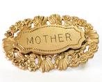 Vintage vergulde Engelse broche “Mother”, Overige materialen, Gebruikt, Minder dan 4 cm, Ophalen of Verzenden