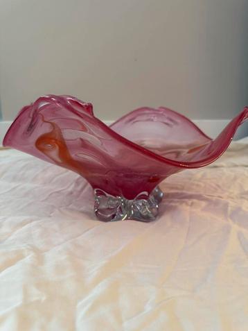 Gesigneerde glazen schaal | Roze Oranje | Handgemaakt | 30cm beschikbaar voor biedingen