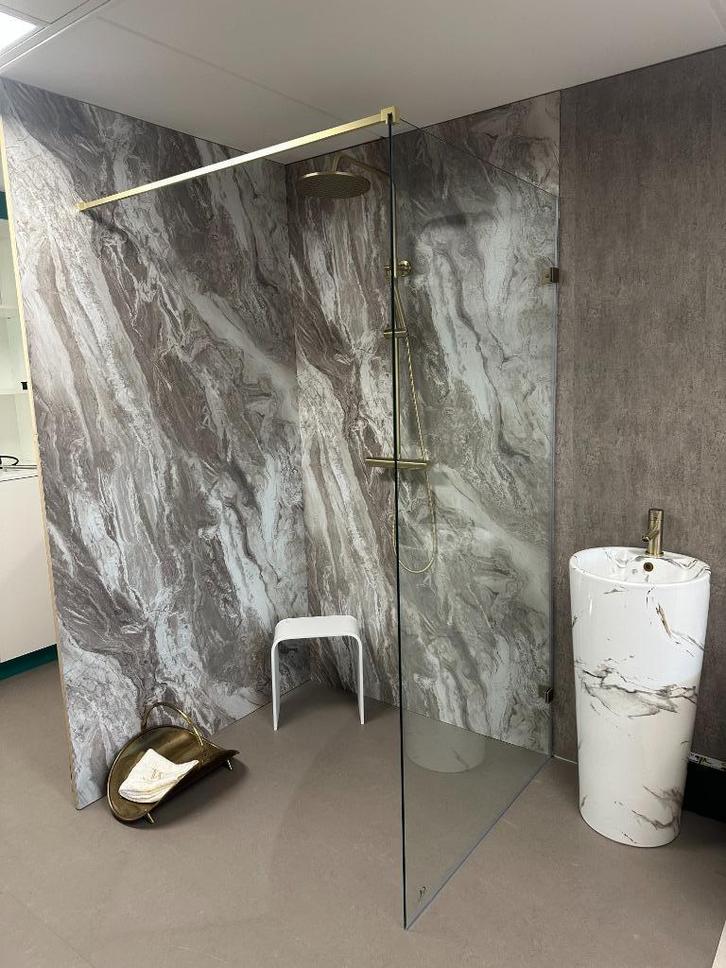 Inloopdouche Douchewand Helder Glas Goud profiel 80x200, Doe-het-zelf en Verbouw, Glas en Ramen, Nieuw, Glasplaat, Minder dan 80 cm