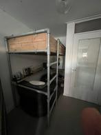 Steigerhouten Hoogslaper met Bureau Ruimte en kastje, Huis en Inrichting, Ophalen, Gebruikt, Eenpersoons, 160 tot 180 cm
