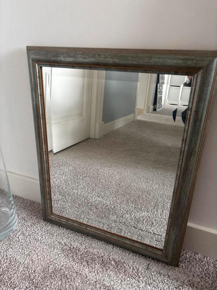 Spiegel met Facet Geslepen Glas - Groen/Zilver Rand, Huis en Inrichting, Woonaccessoires | Spiegels, Gebruikt, 50 tot 75 cm, Minder dan 100 cm