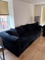 Rofra Home Bank + Fauteuil - Zwart Velours - Z.g.a.n., Ophalen, Zo goed als nieuw, Rechte bank, Stof