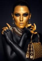 Glasschilderij Vrouw - Goud en Zwart - 120x80cm, Overige typen, Ophalen of Verzenden, Zo goed als nieuw, 75 tot 100 cm