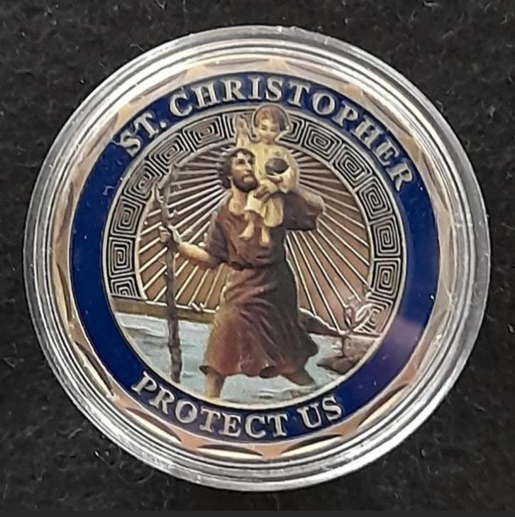 Christoffel penning devotie amulet voor bescherming, Postzegels en Munten, Penningen en Medailles, Overige materialen, Ophalen of Verzenden