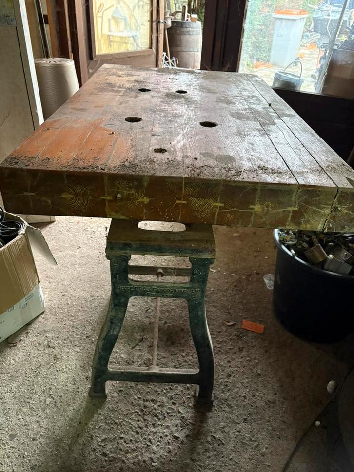 Industriële werkbank Rose Bros England – gietijzer & massief, Doe-het-zelf en Verbouw, Werkbanken, Zo goed als nieuw, Ophalen