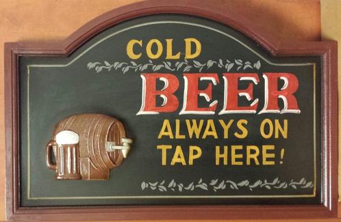 Cold beer always on tap here houten pubbord wandbord deco, Huis en Inrichting, Woonaccessoires | Wanddecoraties, Nieuw, Ophalen of Verzenden