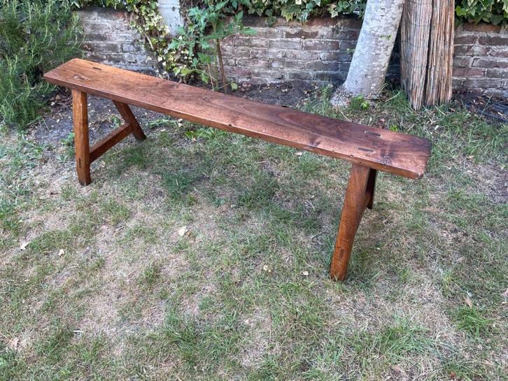 Lange Bank Kerkbank 2x Notenhout Frans 153 cm., Antiek en Kunst, Antiek | Meubels | Stoelen en Banken, Ophalen