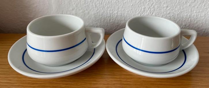 2 vintage halfhoge kop en schotels / Mosa Maastricht, Antiek en Kunst, Antiek | Servies compleet, Ophalen of Verzenden