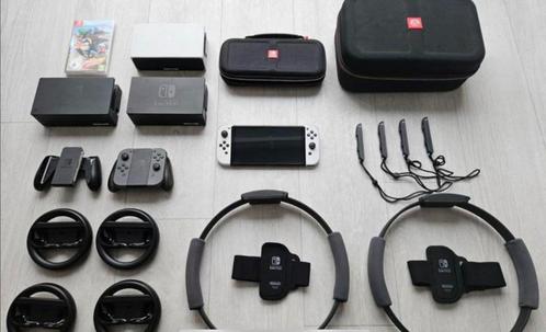 Nintendo switch OLED + Mario Party + veel extra’s, Spelcomputers en Games, Spelcomputers | Nintendo Switch, Zo goed als nieuw
