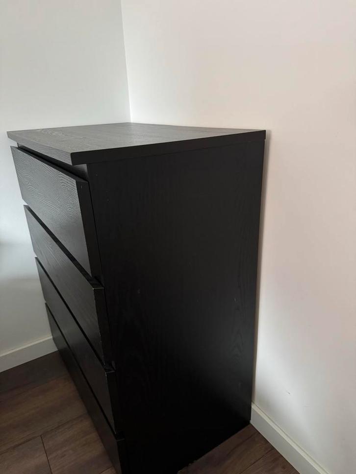 IKEA Malm 4-ladenkast – donkerbruin/zwart, 100x80x48 cm, Huis en Inrichting, Kasten | Kledingkasten, Gebruikt, 100 tot 150 cm