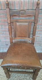 4× Vintage/antiek eiken stoelen met leren bekleding!, Ophalen
