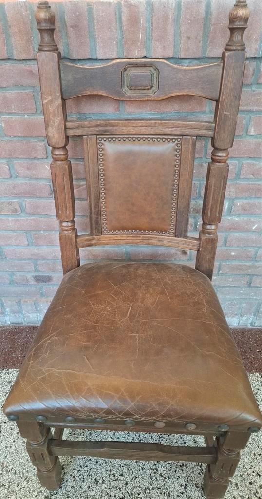 4× Vintage/antiek eiken stoelen met leren bekleding!, Antiek en Kunst, Antiek | Meubels | Stoelen en Banken, Ophalen