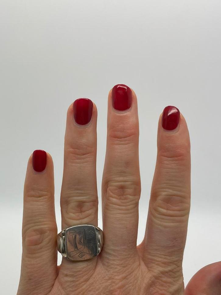 A59 Prachtige zilveren zegelring initialen DS maat 19, Sieraden, Tassen en Uiterlijk, Antieke sieraden, Ring, Zilver, Ophalen of Verzenden