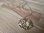 Mooie Vintage Ketting met Grote Hanger Vogels op Tak Harten, Gebruikt, Verzenden, Goud, Overige materialen