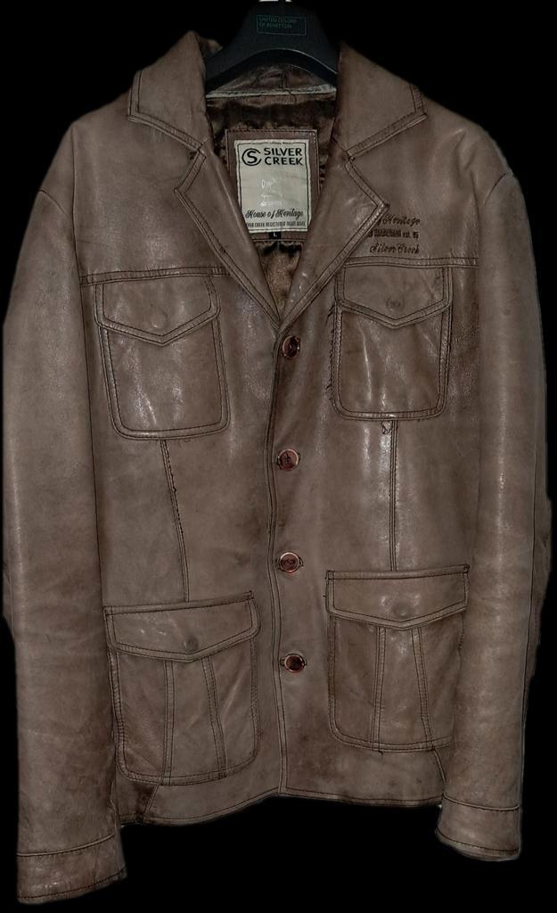 Vintage Silver Creek Leren Jack Maat L, Kleding | Heren, Jassen | Zomer, Gedragen, Maat 52/54 (L), Bruin, Ophalen of Verzenden