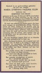 Maria Dymphna Klijn 1878 Drunen + 1960 Vlijmen, 82 jr, Verzenden, Bidprentje