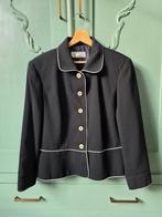 Vintage blazer, zwart met witte biezen, maat 42/44, Zwart, Maat 42/44 (L), Ophalen of Verzenden, Zo goed als nieuw