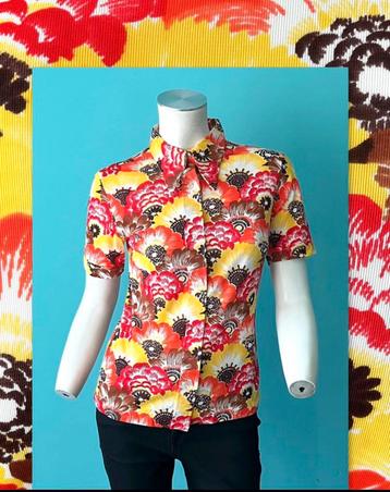 Vintage jaren 70 blouse geel/oranje/bruin maat 36 beschikbaar voor biedingen