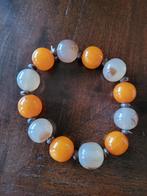 Vintage edelstenen Armband in abrikoos- + grijze Agaat, Overige materialen, Gebruikt, Ophalen of Verzenden, Met edelsteen