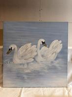 2x zwaan schilderij 90x90 cm, Antiek en Kunst, Ophalen