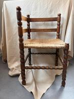 Vintage houten bobbin hoekstoel & biezen zitting wabisabi, Antiek en Kunst, Ophalen of Verzenden