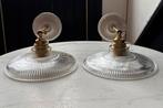 Set vintage 2 holophane ronde lampenkapjes wandlampen glas, Ophalen of Verzenden, Zo goed als nieuw, Glas